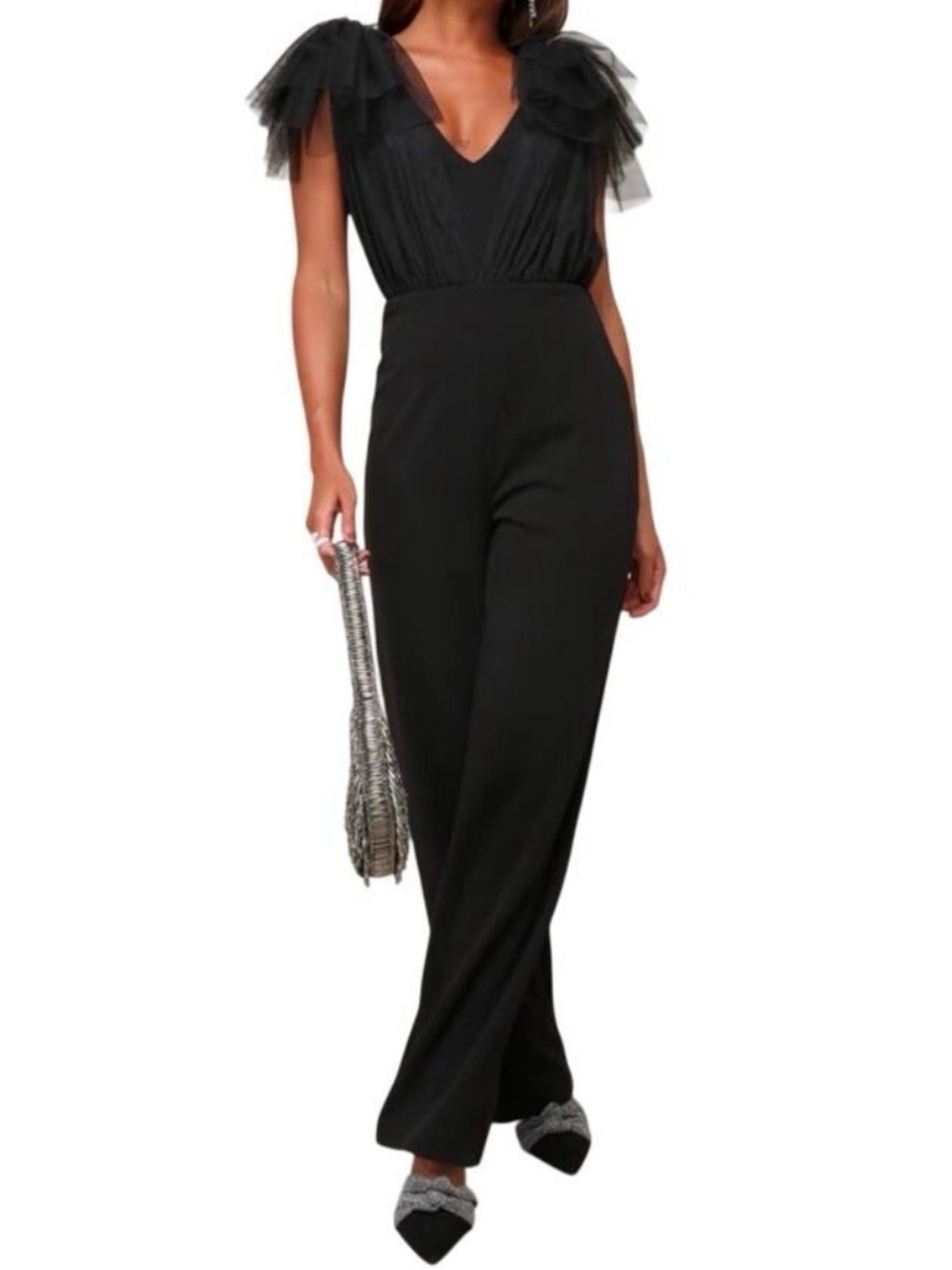 Lulus Jumpsuit XL BLACK WIDE LEG NWT